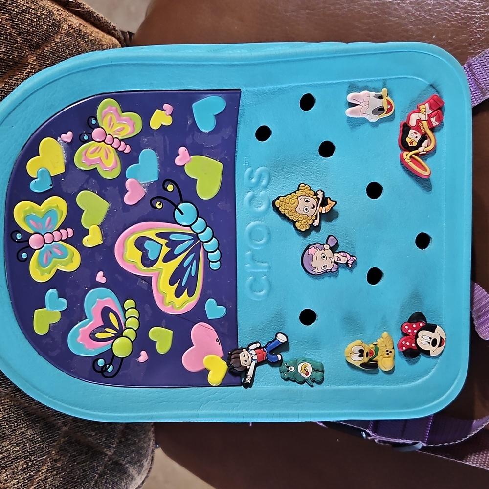 Crocs Blue Green Pink Purple Butterfly Hearts Mini Backpack Bag - Picture 4 of 5